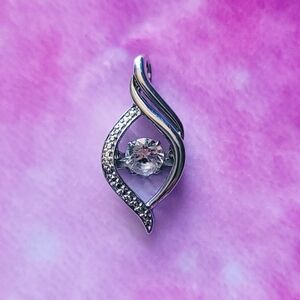 925 Everlasting Love Silver Swirl Pendant Necklace Floating Cubic Zirconia 1"